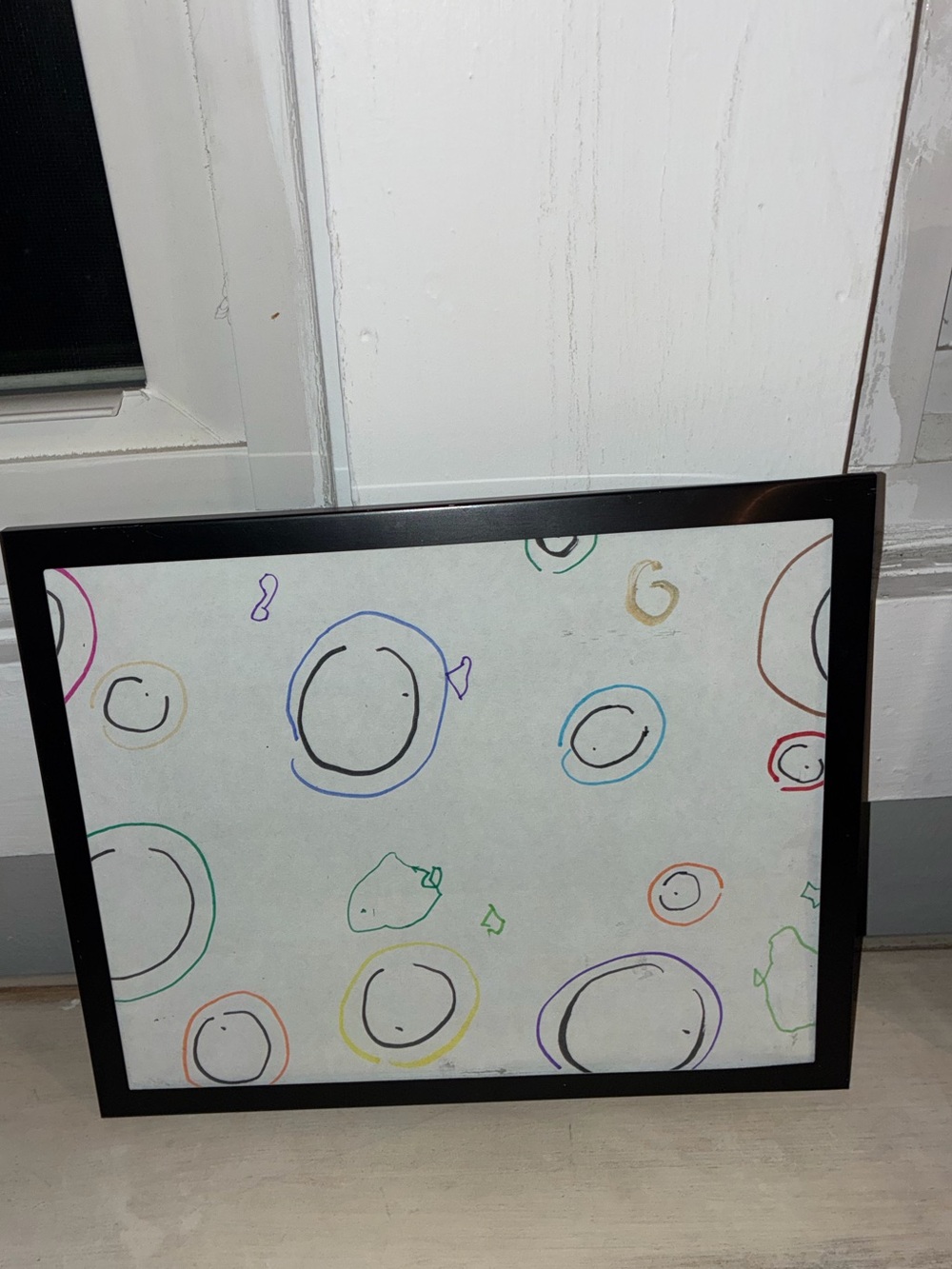 Abstract Art Black Frame Wall Art with Multicolor Circle Print 10.25x8.25